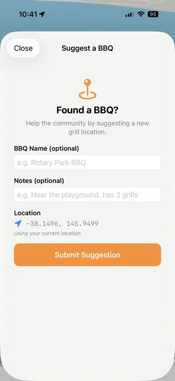 Form for suggesting a public BBQ in GrillSeeker