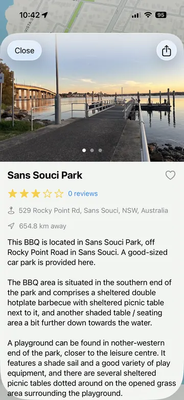 Sans Souci Park waterfront BBQ details in GrillSeeker